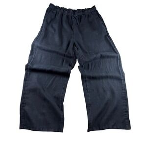 J. Crew Wide Leg Linen Blend Pants Black XLT Elastic Waist Drawstring